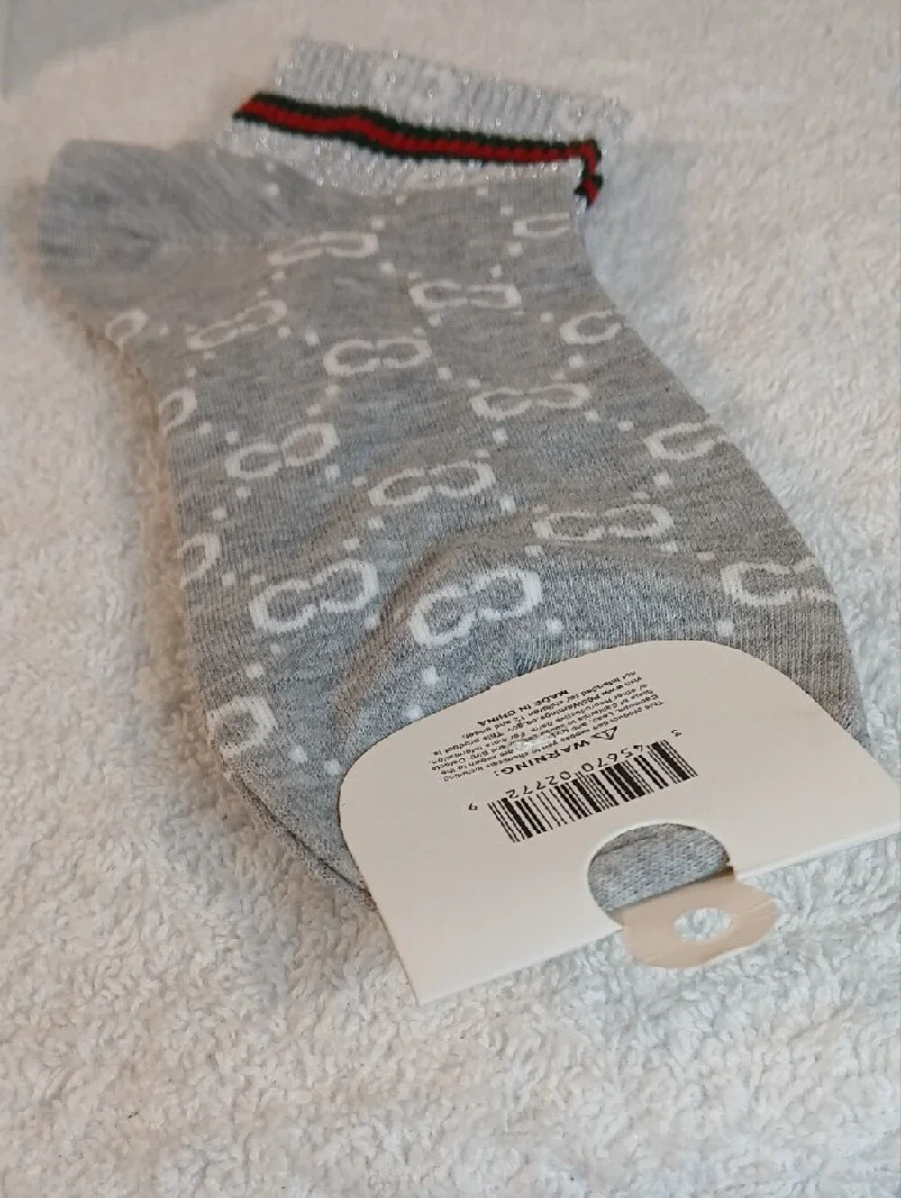 Casual Grey Ankle Socks with Green & Red Stripe